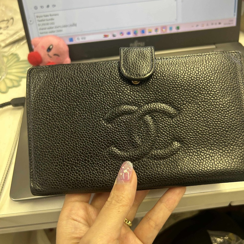 CHANEL Black Caviar Leather long wallet